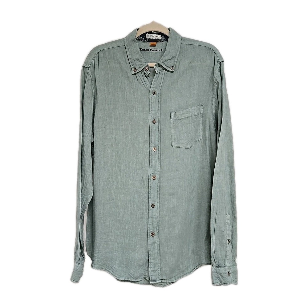 Tailor Vintage Puretec Cool 100% Linen Long Sleeve Button-Down Shirt Men's Sz L